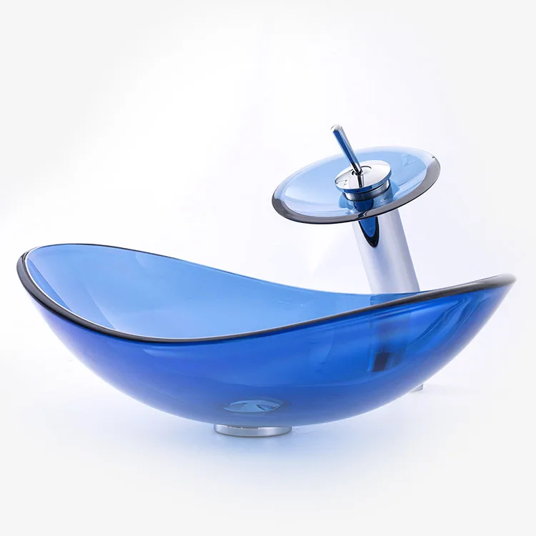 pia de banheiro round transparent glass basin suppliers waterfall bathroom sink with crystal faucet