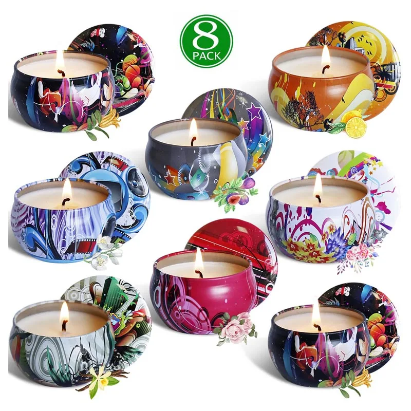 Amazon Hot Sell Soy Scented Candle In Tin Box Gift Set Of 8