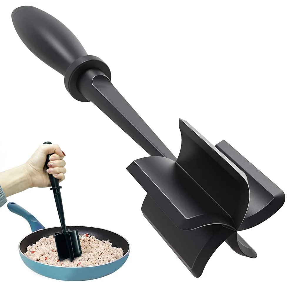 Meat Chopper 5 4Curve Blades Ground Beef Masher Heat Resistant Meat Masher Tool Nylon Hamburger Non-scratch Chopper Utensil