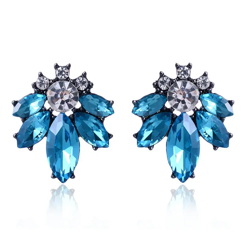 LUOXIN Wholesale Women Fashion Jewelry Rhinestone Earrings Crystal Blue Opal Earrings