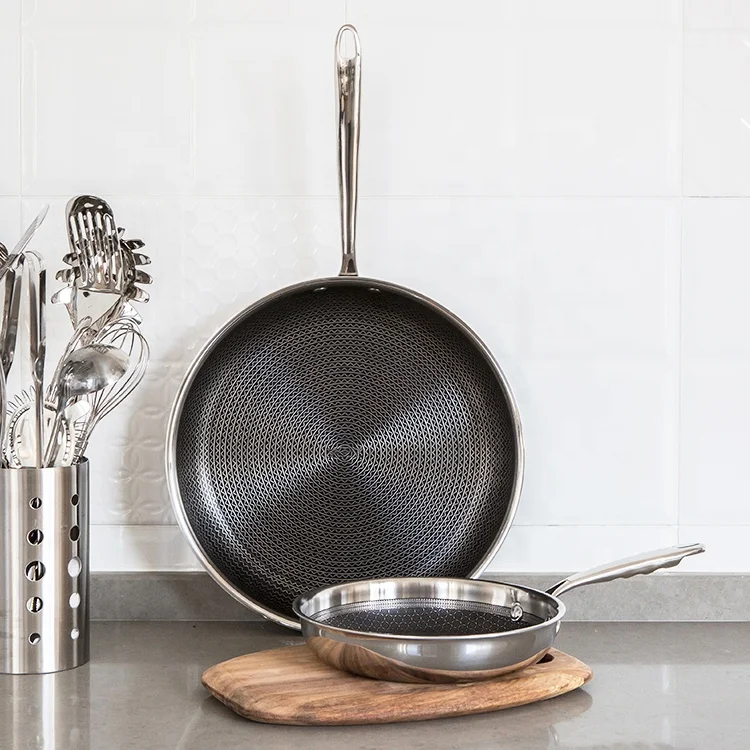 China Supplier ODM Triply Non Stick Stainless Steel Triply Frying Saute Pan Metal Cooking Cookware Sets