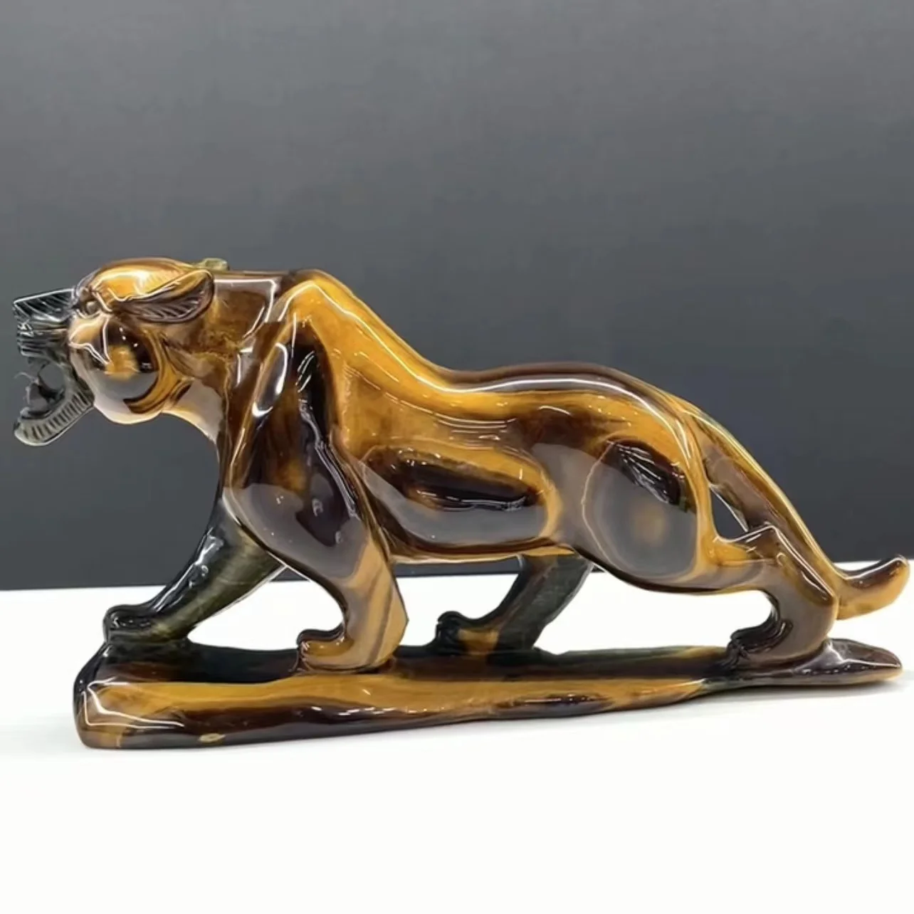 Leopard Statue Wholesale High Quality Natural Yellow Tiger Eye Domineering Panther Carving For Home Decoration