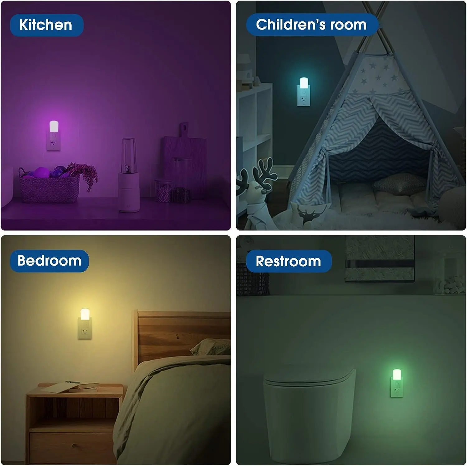 LOHAS Bedroom LED Nightlight RGB Color Changing Bed Lamp Night Light Energy Saving LED Night Lighting with Dusk to Dawn Sensor