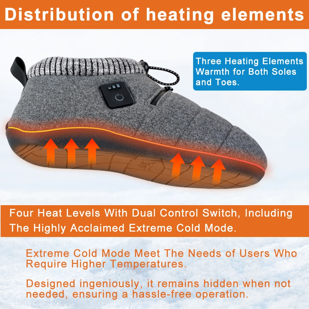 Upgraded Winter Rechargeable Foot Wear Slippers Battery Electric Heated Shoes