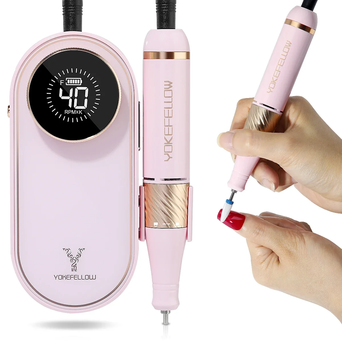Automatic Pink Nail Polish Printer Machine 40000RPM with 12 Drill Bits for Acrylic Gel Nails