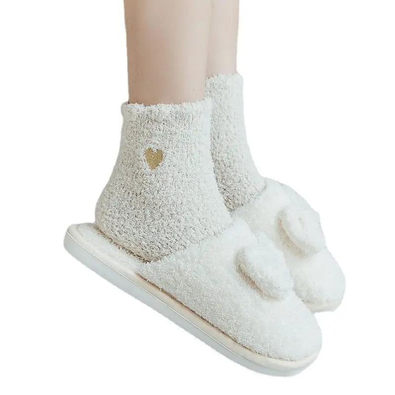 Winter Thicken Coral Velvet Fluffy Thermal Women Sleeping Socks Fashion Embroidery Love Heart Fuzzy Warm Women Socks