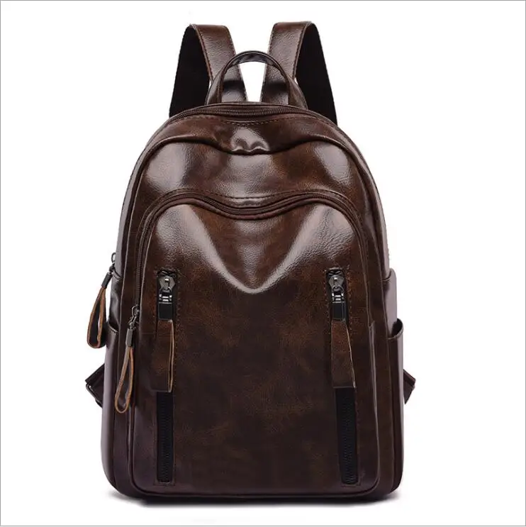 
Ladies PU Leather Backpack Double Zipper Large Capacity Fashion Soft Durable Brown Color Leather Shoulder Backpack For Woman 