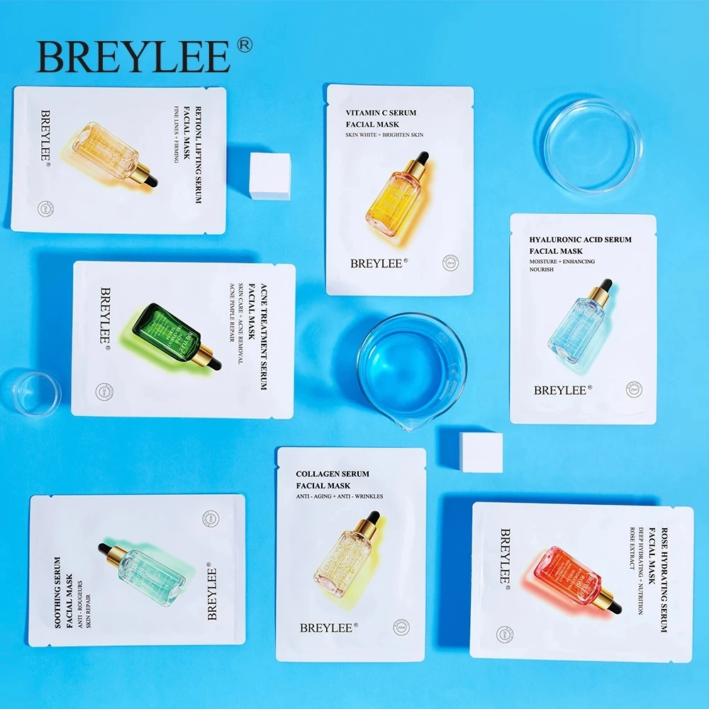 BREYLEE Facial Mask Acne Treatment Retinol Repair Whitening Moisturize Anti-Aging Oil Control VC Serum Sheet Face Mask Skin Care
