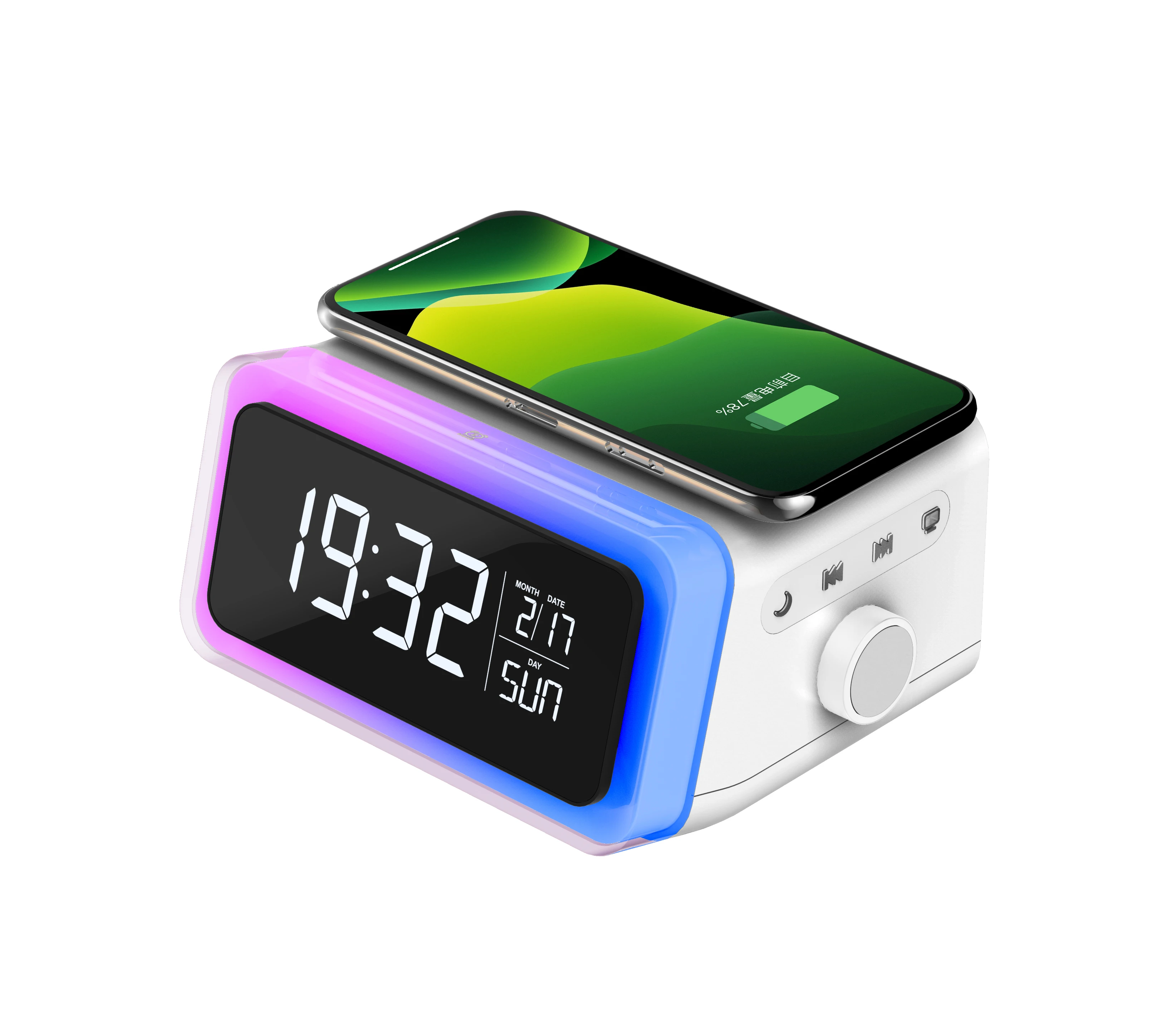 Electronic Wireless Alarm Clock Bedside Lamp With LED Display Smart Multi-Function 4 In 1 LED Fast QI Wireless  Charger