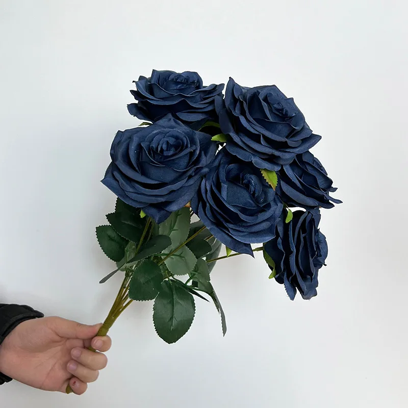 Yopin-2403 Wholesale 9 Heads Silk White Roses Artificial Rose Wedding Bouquets