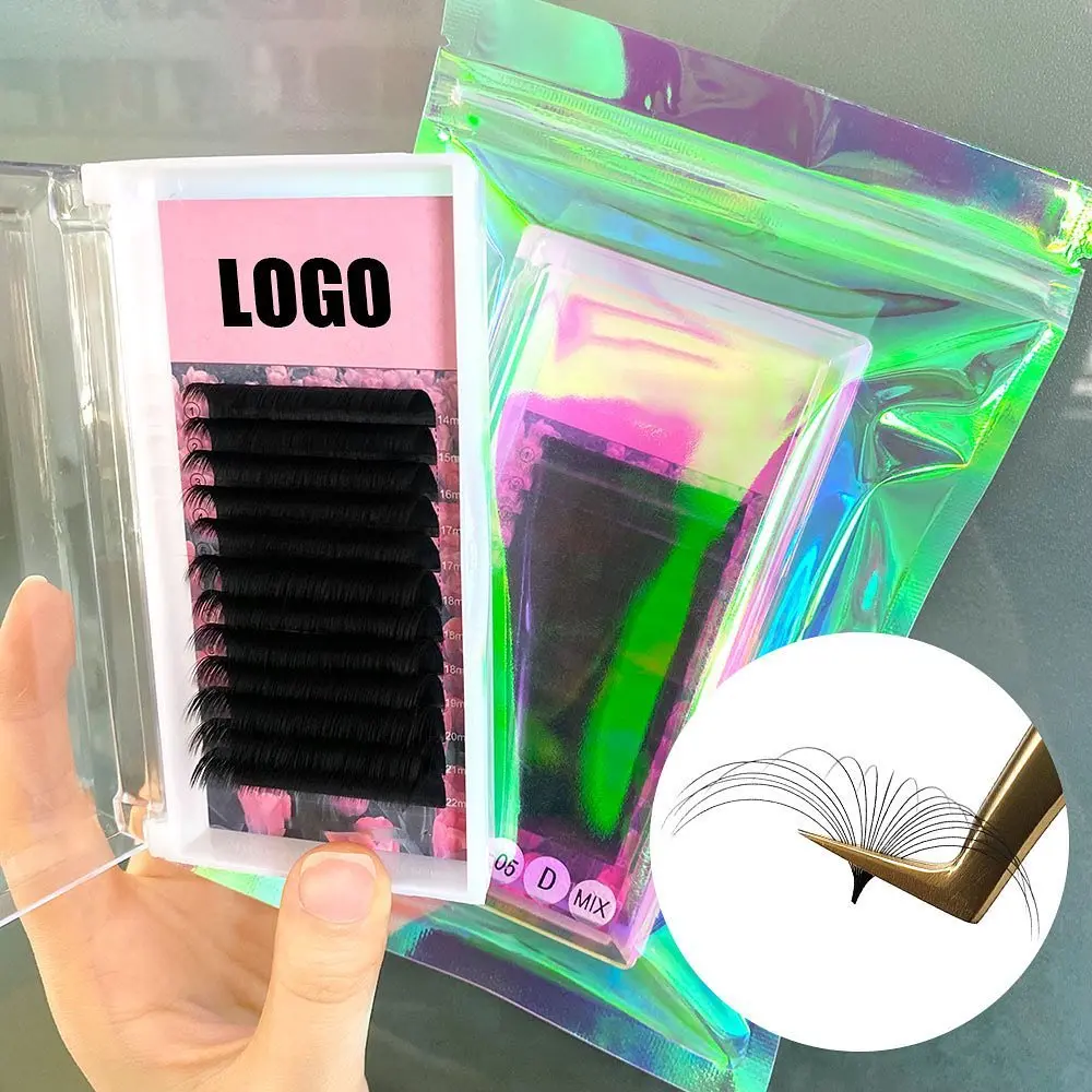 High quality 0.03 volume Korean soft dark silk matte eyelash extensions vendor lash extension trays custom packaging