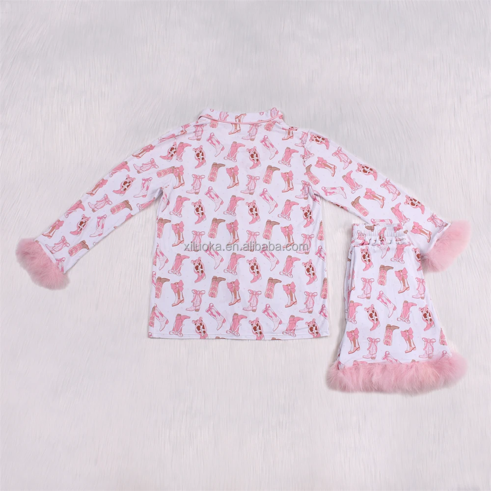 Custom Print Low Moq Bamboo Kids Clothes Family Matching Pajamas Long Sleeve Fall Winter Baby Girl Clothing Sets