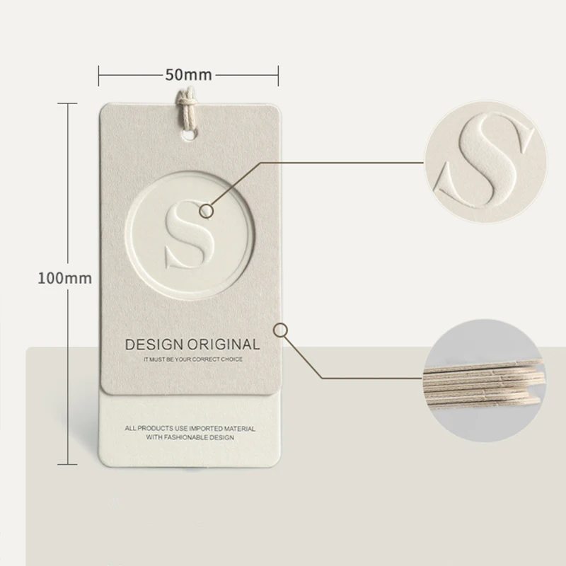 Custom Designed Printing Paper Garment Hangtag Labels Sustainable Clothing Product Tags for Shoes and Bags Foil Technics