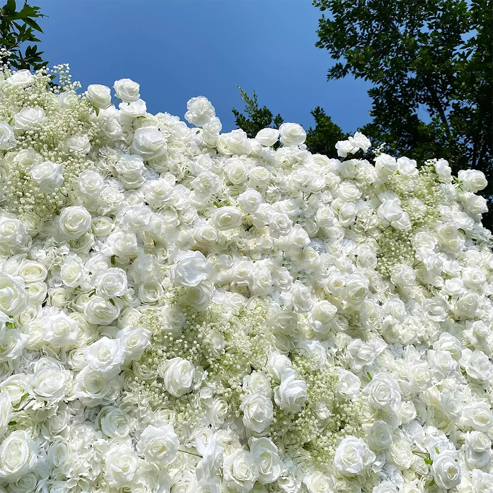 White Rose Wedding Backdrop White Artificial Flower Wall Backdrop Panels for Party Baby Shower Bridal Wedding Background Decor