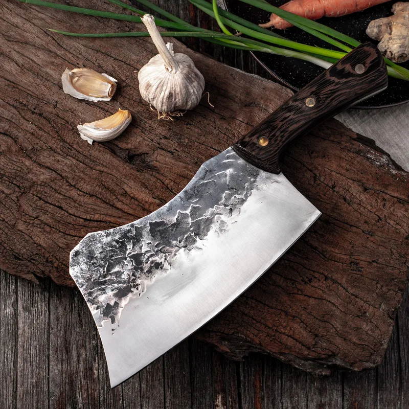 Sharp hand forged slaughter knife quality full Tang high carbon stainless steel kitchen chef knife with wooden handle