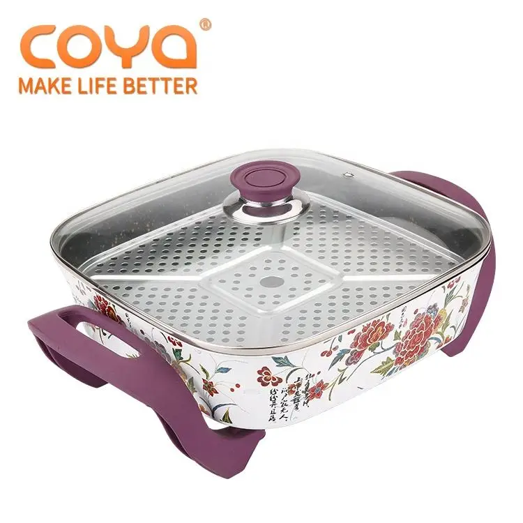 Newest Design Home Party Pot High Quality Flower Pattern Shell BBQ Square Electric Grill