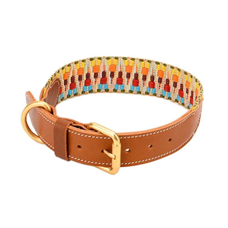 Wholesale New High-quality Hardware Leather Woven Belt Walking Training Personalized Leather Pet Collars Leashes for Dog