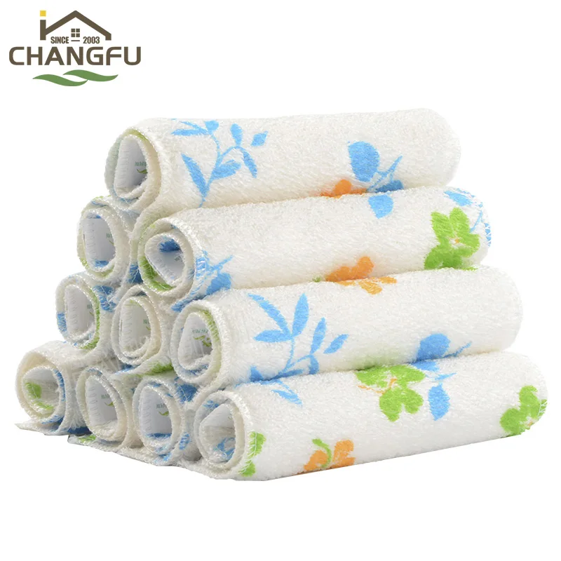 Changfu Flower Pattern Bamboo Fiber Bowl Cleaning Cloth Microfiber Bamboo Towel