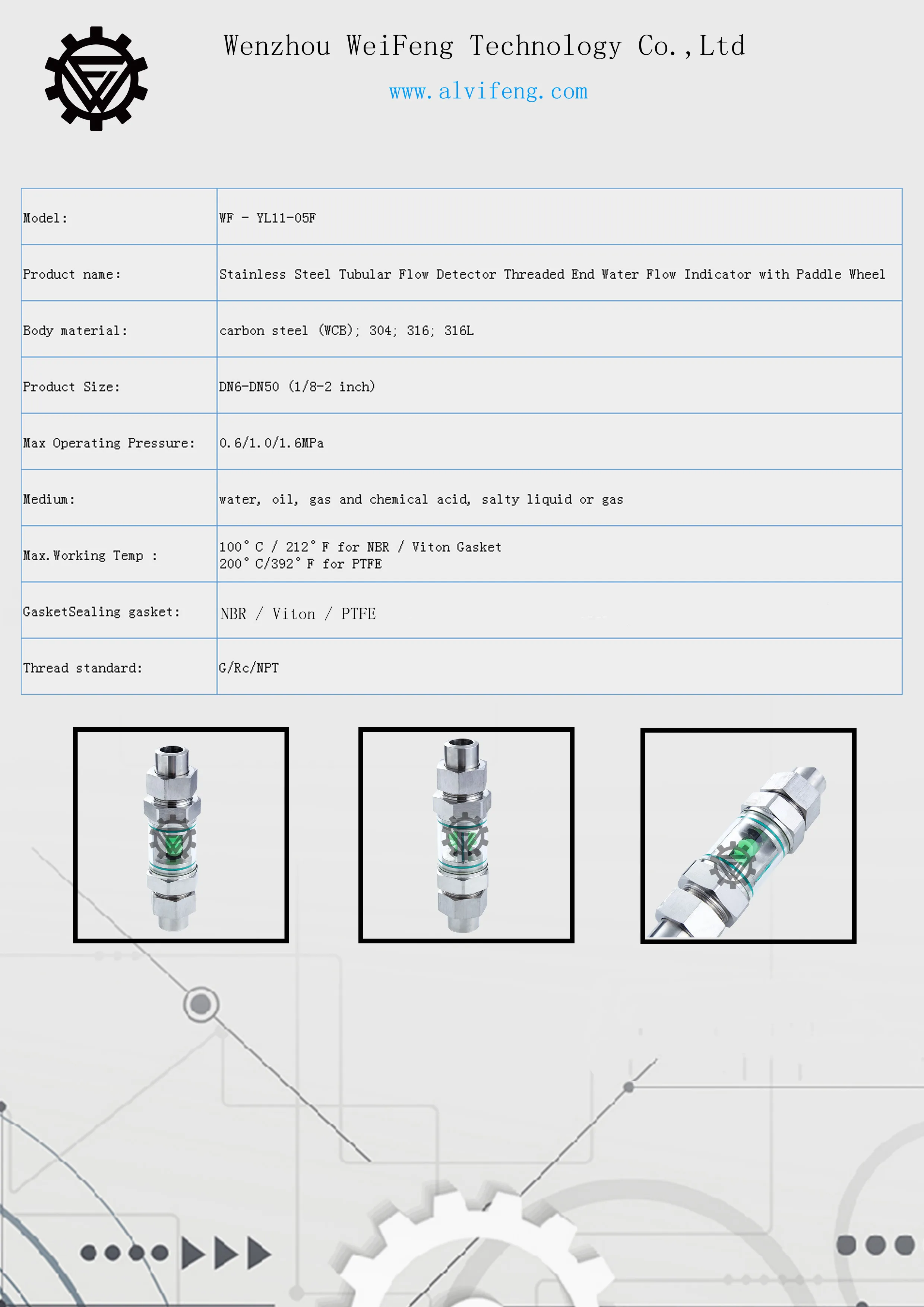 Professional Manufacturer Stainless Steel Tubular Flow Detector Thread End Water Flow Indicator with Paddle Wheel