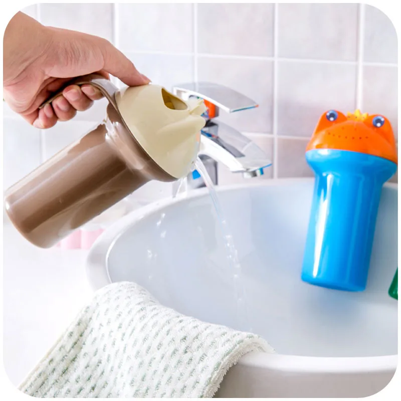 Multi-use Cute Cartoon Baby Plastic Shampoo Cup with Handle Wash Hair Spoon Head Shower Watering Bottle Toothbrush Cup