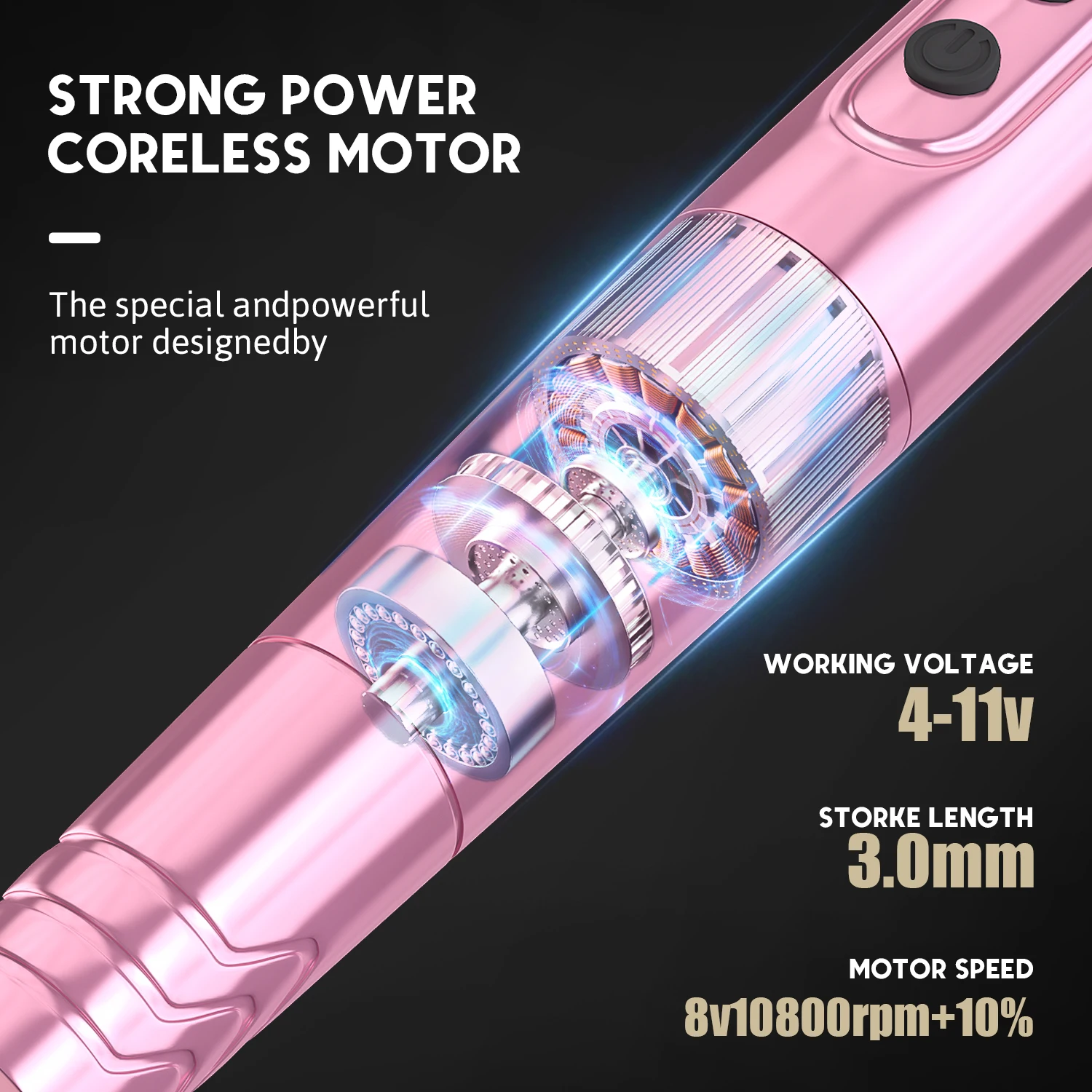 3.0mm Stroke Tattoo Pen Machine Strong Coreless Motor Adjustable Needle Depth RCA Model Wireless Tattoo Pen Machine Set