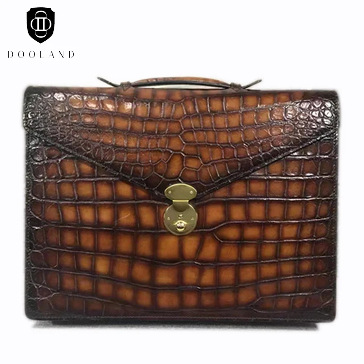 Luxury design patina effect siamen genuine crocodile leather real crocodile skin man men briefcase business bag