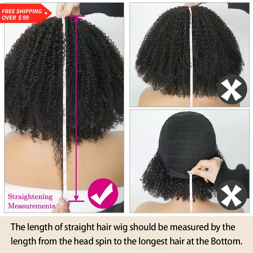 Afro Kinky Curly Brazilian Remy Human Hair Wigs with Bangs 200% Density Full Machine Made Short Wigs