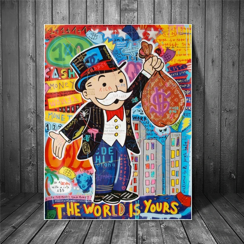 Alec Monopoly Graffiti Art Money Paintings on The Wall Art Canvas Posters and Prints The World is Yours Modern Home Pictures