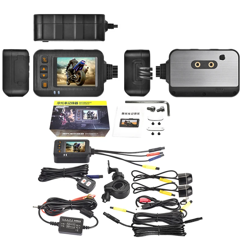 OEM HD 2 Inch Dual Lens Motorcycle Black Box Waterproof 1080P Car Dash Cam Camera Loop recording 3 Cameras Driving Recorder