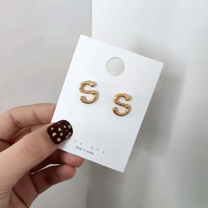 A B C D E F G H I J K L M N O P Q initial little hot selling letter g studs pearl earrings stainless steel italic mini 925