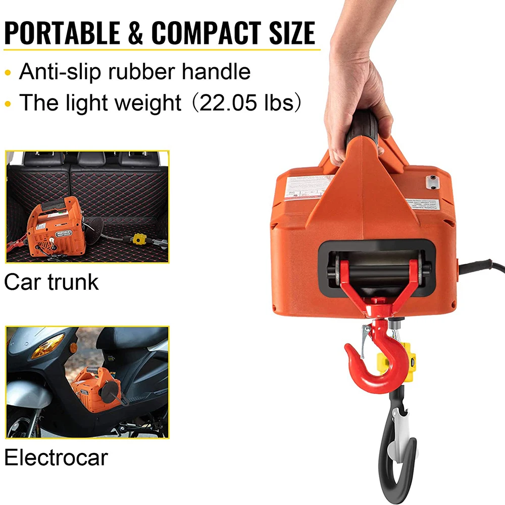 Portable Electric Winch 25ft Lifting Height 1500W 110V 3-in-1 Electric Hoist 1100lbs