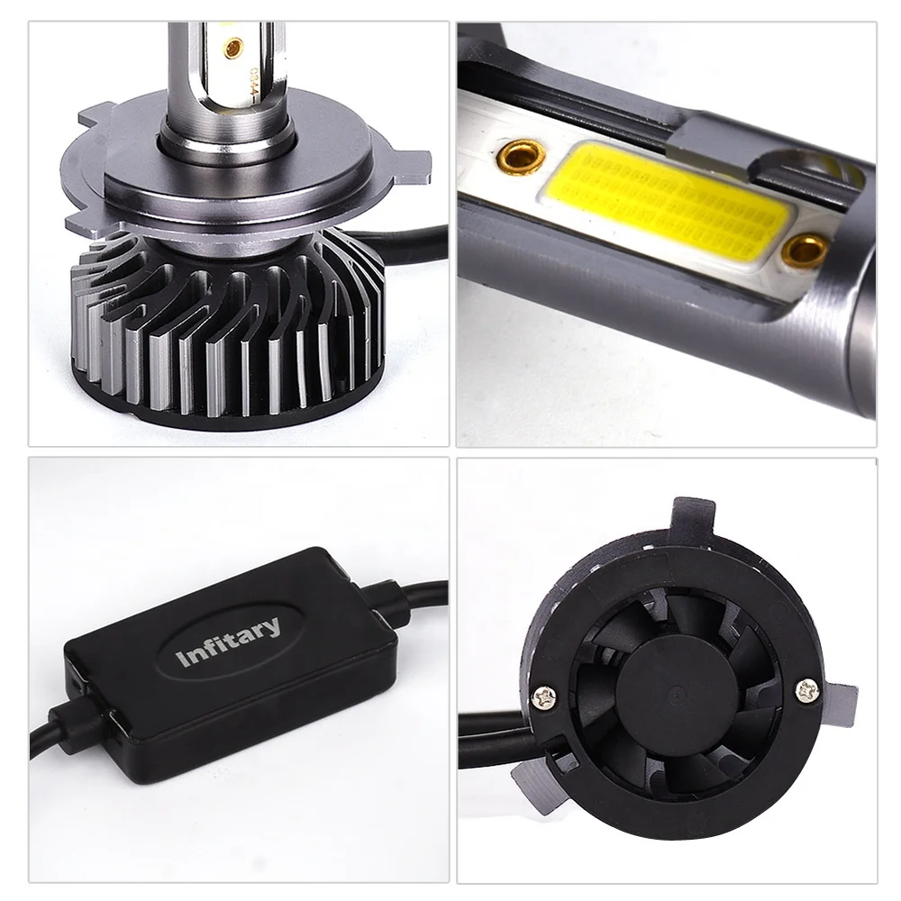 Infitary H4 LED Headlight Bulbs COB Car Lights H1 H3 H7 H11 HB3 9005 HB4 9006 H13 9012 6500K 72W 12V Auto Headlamps Head Lamp