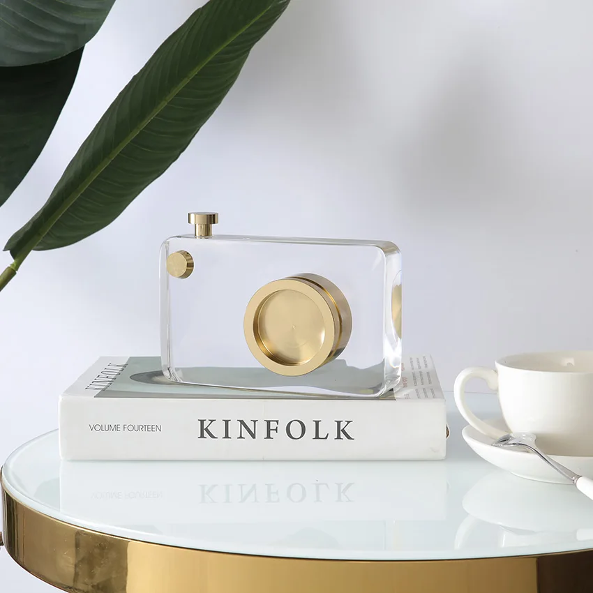 Modern luxury golden crystal Metal camera Model for home decor crystal crafts for souvenir gifts top quality crystal ornaments