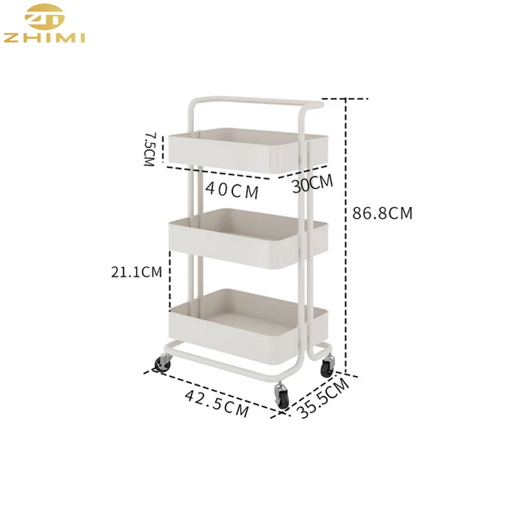 3-tier Carbon Steel Kitchen Trolley On Wheel Vegetable Fruit Storage Basket Dinning Room Corner Shelf Cart