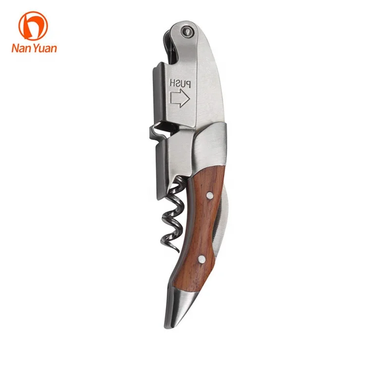 Custom Logo Red Wood Natural Wood Fast Delivery Wood Screws Boxes Double Hinged Wine Waiters Friend Bottle Opener Corkscrew 
