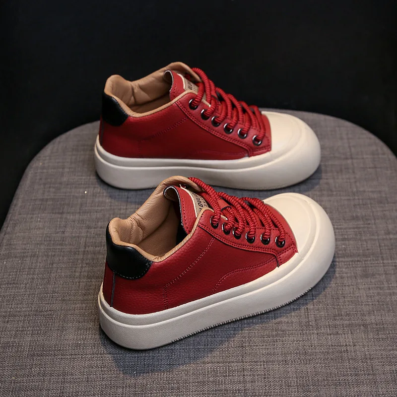 New Arrivals Children Thick Lace Ups Flat Kid Casual Shoes Chunky PU Leather Canvas Platform Shoes for Girls Boy