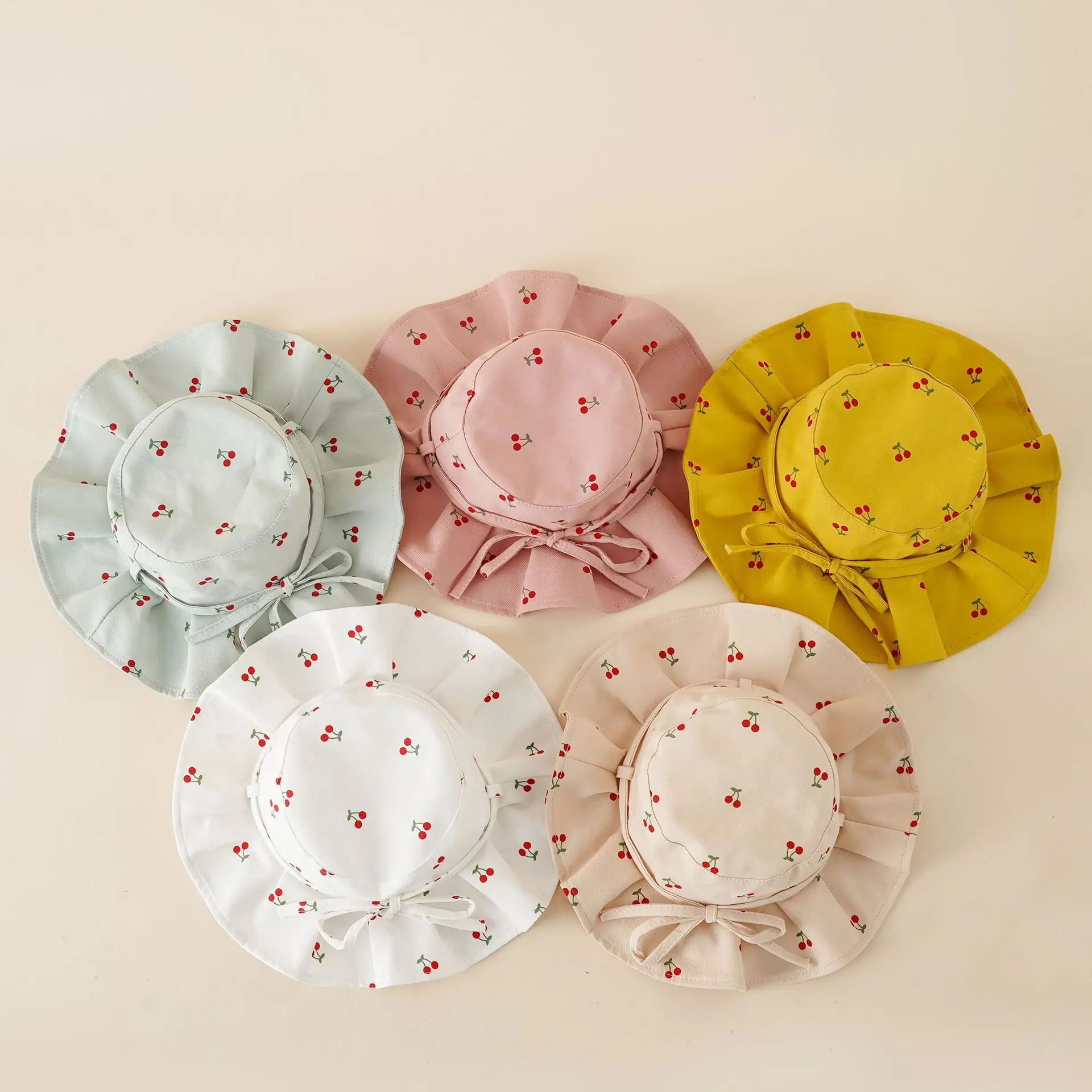 New fruit print summer simple kids sunshade bucket hat children fisherman hat with rope