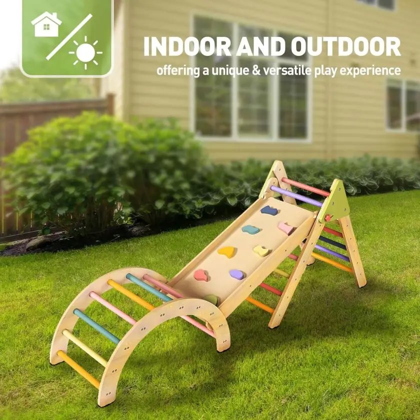 Montessori Playground 4 in 1 Detachable Wooden Pickler Triangle Semicircle Climbing Frame and Slide