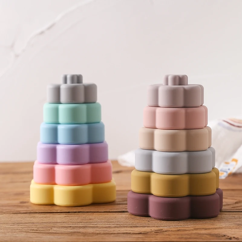 New Sale Food Grade Silicone Flower Stacker Baby Toy Early Education Toy  Color And Size Cognition  Inspire Growth And Have Fun