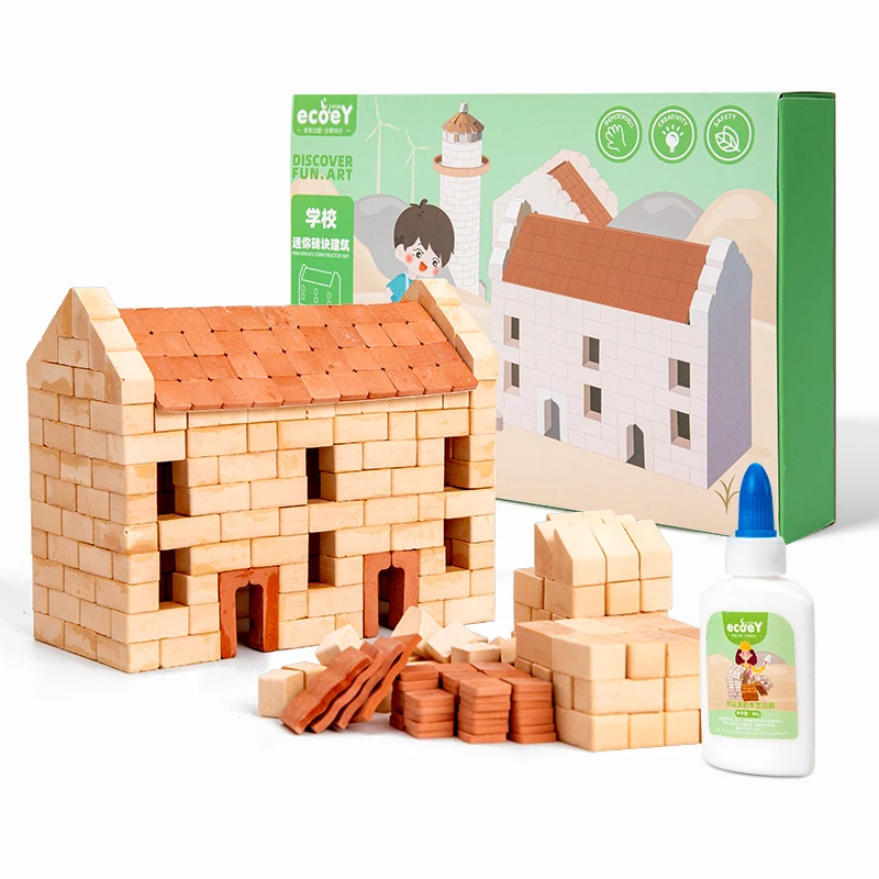 Let children create a miniature architectural world diy construction model-school plaster brick building block toy set for kid