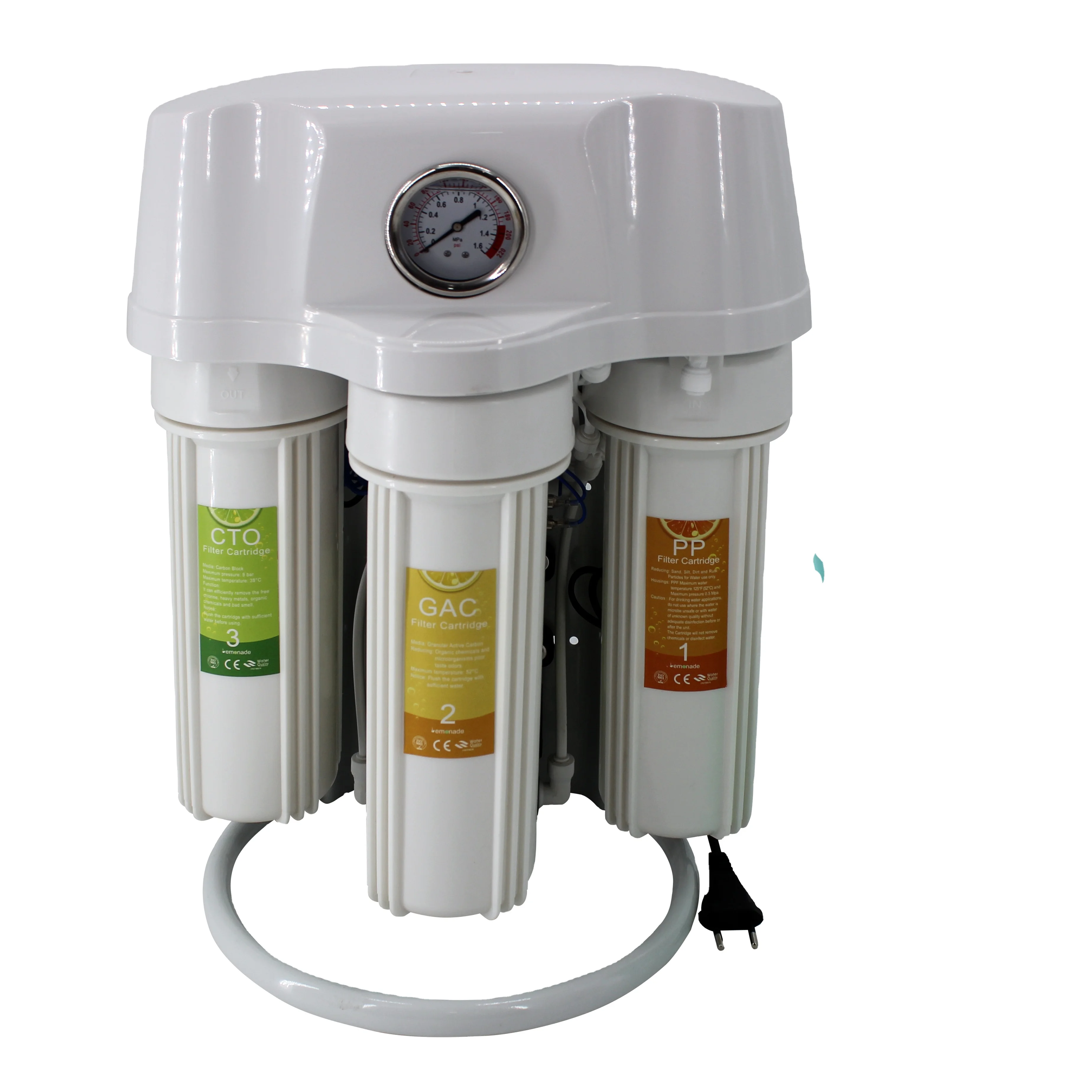2021 New Style Household 75G 5-Stage Auto-flush RO Water Purifier with cover and pressure gauge