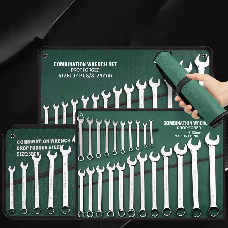 High Quality Factory Direct Sales Dual Purpose Spanner Set   Pieces with Canvas Bag Suitable for Car Maintenance