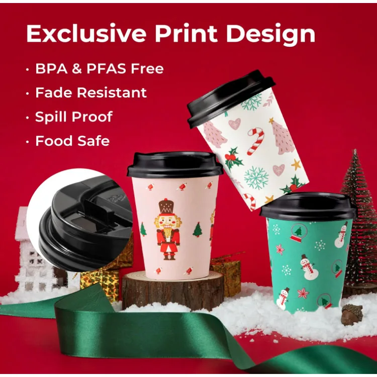 New Arrival Custom Unbreakable Environmental Dinnerware Set Disposable Paper Cups For Christmas Party