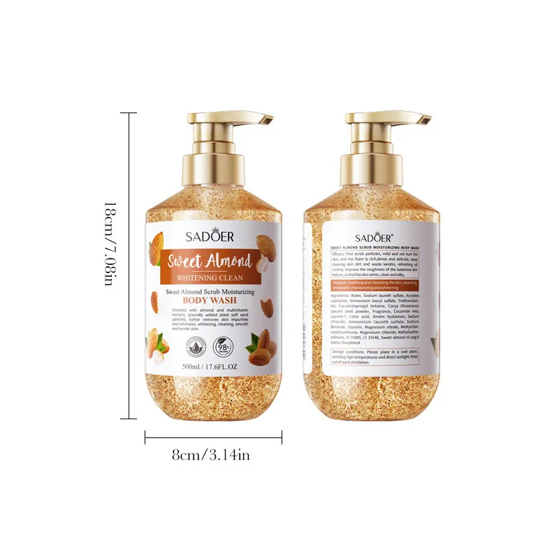 500mL Body Skin Care Almond Perfume Moisturizing Body Wash Scrub Exfoliating Shower Gels