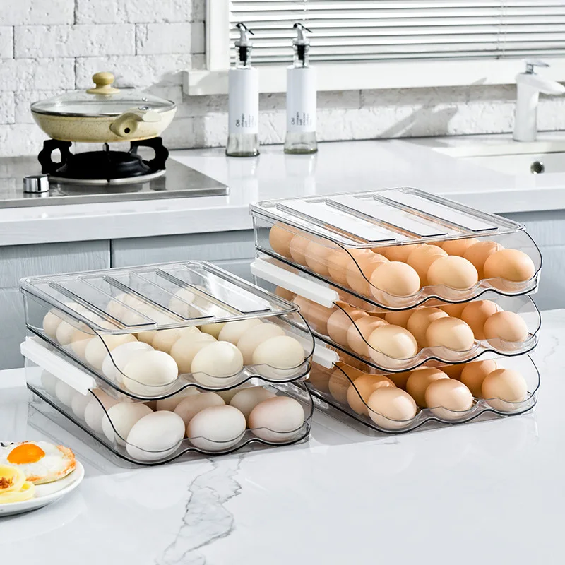 PET egg storage box refrigerator modern chicken grid drawer type egg storage boxs & bins egg storage plastic