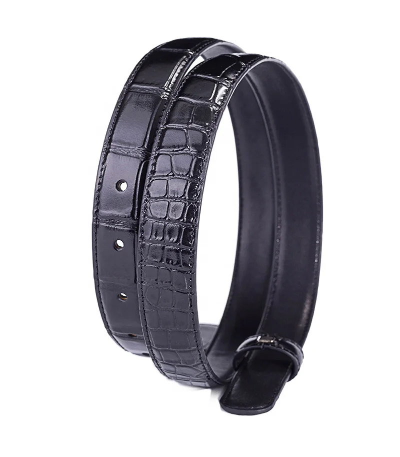 Ladies Luxury High Top Quality Belts without Plain Buckle Crocodile Grain Genuine Leather Belt Strap