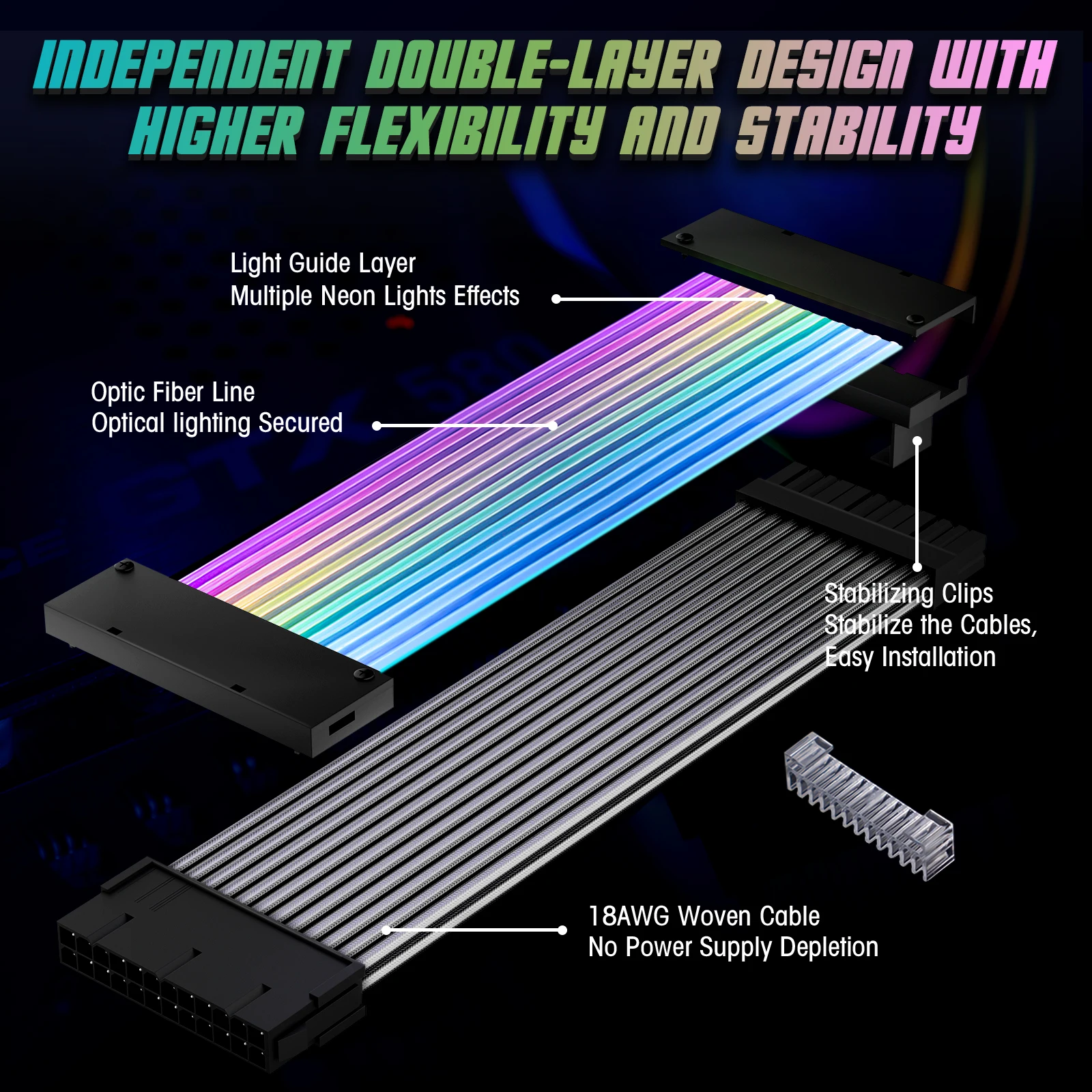 5V 3Pin Synchronized 18AWG RGB PC Cables 24 pin rgb extend cable pc