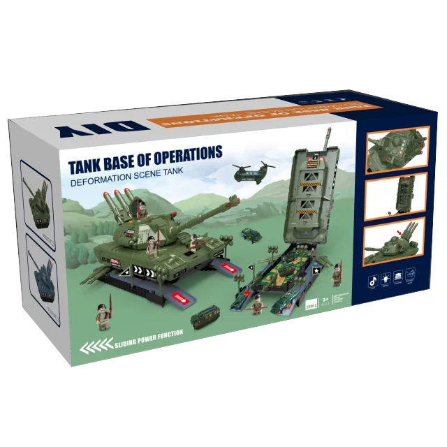 Multifunctional mini alloy vehicles catapult track launching missiles storage deformation army tank toy Blue Green