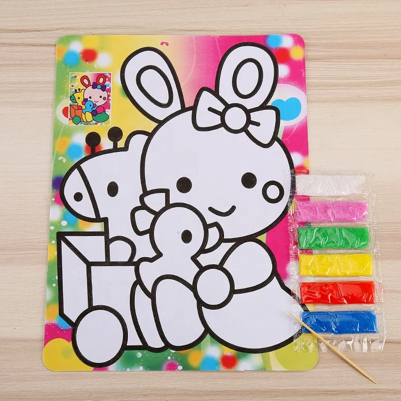 Toddler DIY Craft Art Supply Set Unisex Plastic PC Drawing Toys Includes Color Sand & Sticker for 3 Year Olds Early Education
