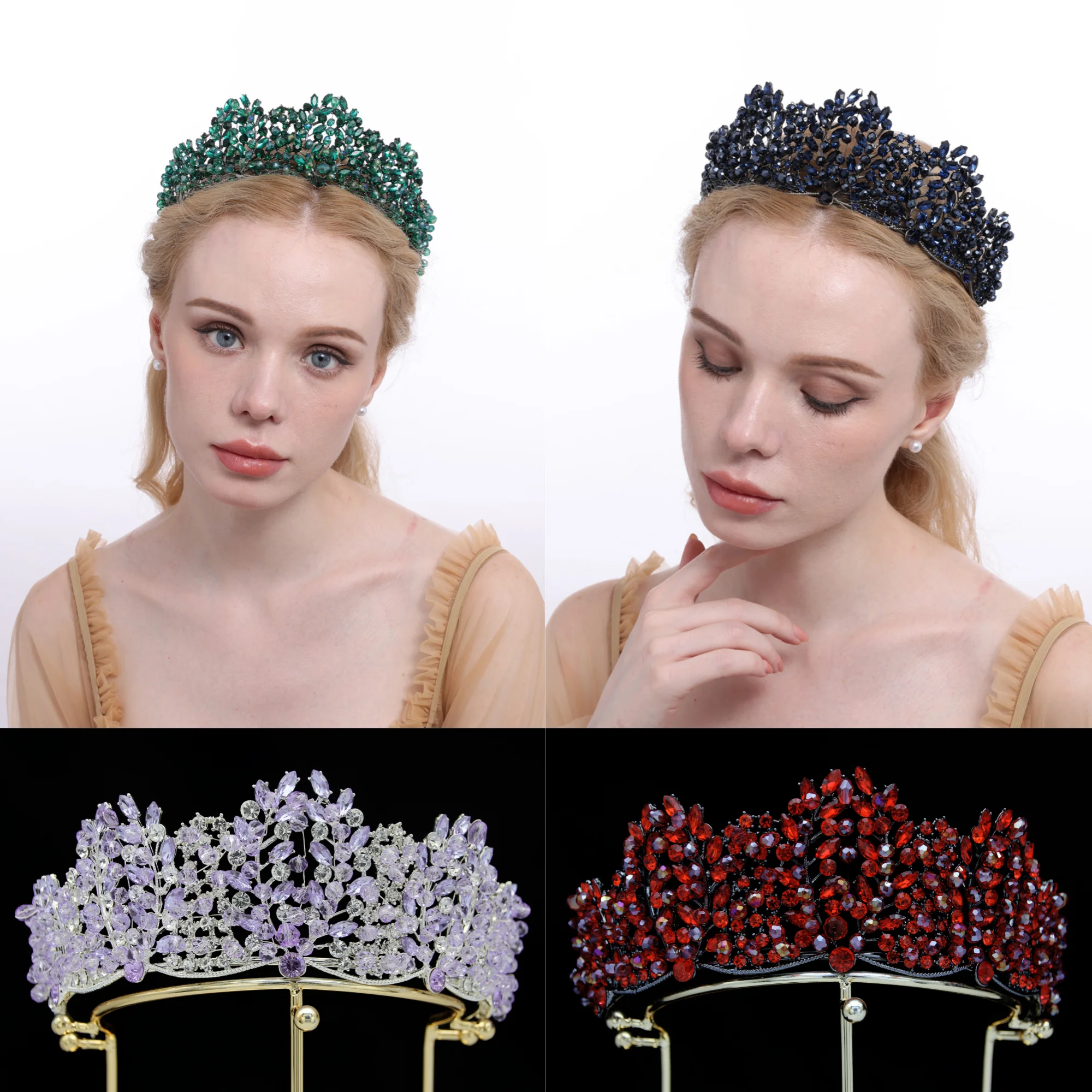 Luxury big Baroque GOLD plated pageant rhinestone gem bridal Crowns and Tiaras for queen